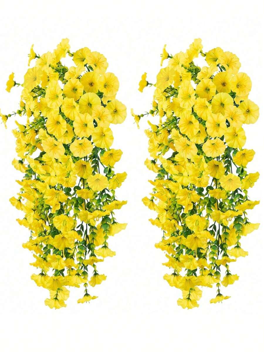 10/6/4/2/1pc Outdoor Artificial Hanging Flowers, Yellow Morning Glory, Suitable For Wedding, Home, Office, Garden Decor, Artificial Flowers With Eucalyptus Leaves, UV-Resistant Realistic Hanging Plants, Applicable For All Seasons Decor, Thanksgiving Decor, Wedding Arch, Wall, Garden, Bedroom, Outdoor Office, Party Decor, Outdoor Artificial Flowers, Outdoor Artificial Plants, Artificial Flowers For Decoration, Suitable For Mother's Day Gift, Pipe, Graduation Gift, Wall Peeling, New Home, Teacher Gift, Porch Decor