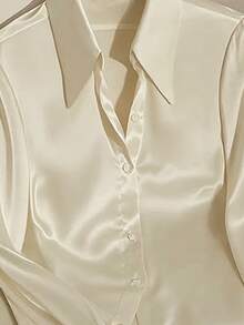 New French Light Ripe Lapel Satin Solid Color Long Sleeve Single Breasted Long Sleeve Shirt Elegant Style Blouse Woman - Beige - View 7
