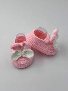1 Pair Handmade Crochet Rabbit Ear Cartoon Infant Shoes Walking Pre-Walker Princess Socks - Pink - View 7