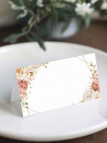 24pcs Floral Pink & Green Themed Foldable Wedding Place Cards, Suitable For Wedding Reception, Party, Birthday, Can Be Written On