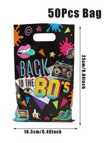 10/25/50 件黑色“回到 80 年代”图案生日礼品袋，20 世纪 80 年代生日主题派对家庭朋友节日派对礼品包装袋，复古嘻哈主题生日派对感谢礼品袋，多用途礼品包装用品