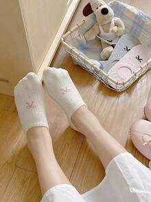 4/8 Pairs Women Solid Color Bowknot Ankle Socks - Fashionable Versatile, Non-Slip Soft Breathable Ideal For Young People Daily - Multicolor - View 3