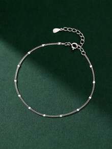 1pc S925 Sterling Silver Sparkling Cube Anklet, Simple & Elegant Design, Hypoallergenic, Classic Style Suitable For Women & Men Everyday Wear, Holiday, Perfect Jewelry Gift