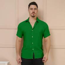 YLF MODAS Men's Short Sleeve Button Down Shirt Plain - Verde Oscuro - Ver 8