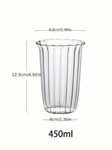 2/1 件耐热花艺玻璃杯，适用于咖啡、拿铁、卡布奇诺、牛奶、茶、果汁和冷饮，简约高档条纹水杯复古咖啡店风格竖条纹透明玻璃杯，单层硼硅酸盐玻璃