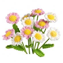10pcs Handmade Crocheted Daisy Bouquet, DIY Artificial Flower Craft For Wedding, Girlfriend, Boyfriend, Best Friend, Mother's Day, Father's Day, Anniversary, Birthday, Home Decor, Potted Plant