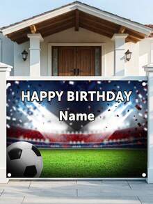 1pc Customized Football Theme Birthday Party Backdrop - Personalized Football Happy Birthday Banner, Vinyl Photo Background Cloth, Suitable For Porch Decor, Indoor/Outdoor Celebration, Fit For Wedding, Birthday, Anniversary, Graduation - Multi-Functional Party Backdrop In 3 Sizes! - Multicolor - View 5