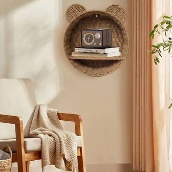 Handmade Woven Straw Rope Wall Hanging Storage Basket, Home Decor Organizer