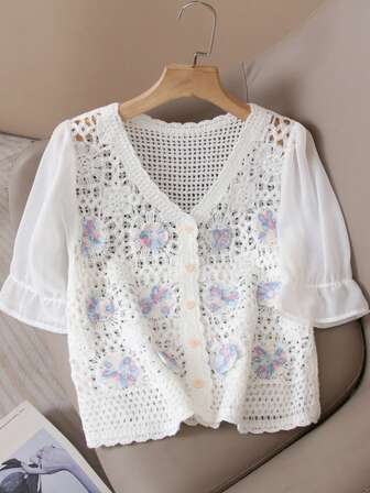 JIANHU 女士夏季清新刺绣钩针背心 - 搭配雪纺衬衫，优雅休闲的日常造型必备单品