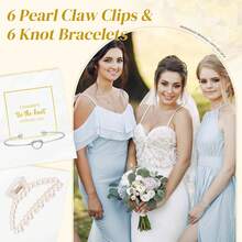 18 pezzi Set regalo per proposta da damigella, 6 fermagli per capelli con perle e 6 braccialetti con nodo per damigelle, regali per addio al nubilato, matrimonio, accessori per capelli per donne