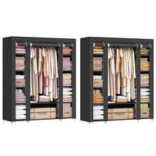SONGMICS Kleiderschrank, 2er Set, Stoffschrank, mit Kleiderstange und Ablagen, Soffüberzug, für Schlafzimmer, Ankleidezimmer, 150 x 45 x 175 cm, schwarz - Schwarz - Übersicht 5