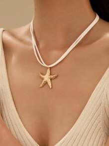 1 Pieza Nuevo Y Moderno Collar Con Colgante En La Forma De Estrella De Mar Adecuado Para Mujeres En La Playa