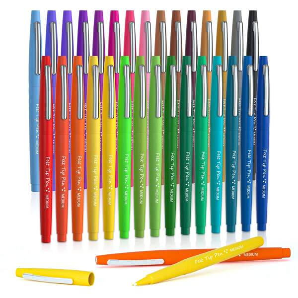 24 colores Bolígrafos punta de fieltro, bolígrafos marcadores de punta fina variados para diarios, escritura, toma de notas, colorear - excelente para artes, oficina y útiles escolares, vuelta al cole