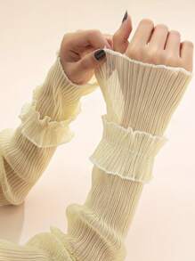 Ruffled Lace Sun Protection Arm Sleeves, Elegant Breathable UV Protection Loose Arm Warmers