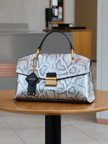 2025新款复古蓝蛇皮高端手提包，时尚奢华女士托特包，轻便大容量单肩斜挎包，鳄鱼纹鸵鸟纹OL百搭挎包