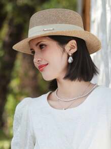 1pc High-Quality Women Casual Straw Hat, Autumn Fashion Sun Visor Hat For Outdoor, Suitable For Daily, Travel, Shopping