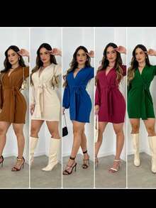Vestido Curto Com Laço e Manga Elastex FORRADO - Bege - Visão 5