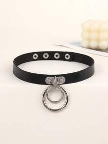 1pc Women's Rhinestone Choker Necklace Set, Includes Hanging Ring Pendant, Large Bell Pendant, Rectangular Pendant, Double Ring Pendant, Small Bell Pendant, Large Round Double Ring Pendant, Bohemian Fashion Punk Adjustable Collar Necklace - Black - View 8