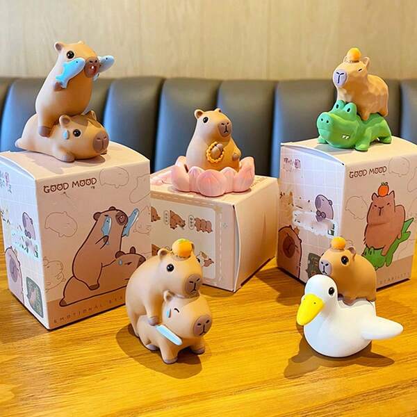 1pc Capybara Resin Figurine, Creative Car Dashboard Decor, Home Desk Decoration, Animal Figure Gift, Randomly Assorted