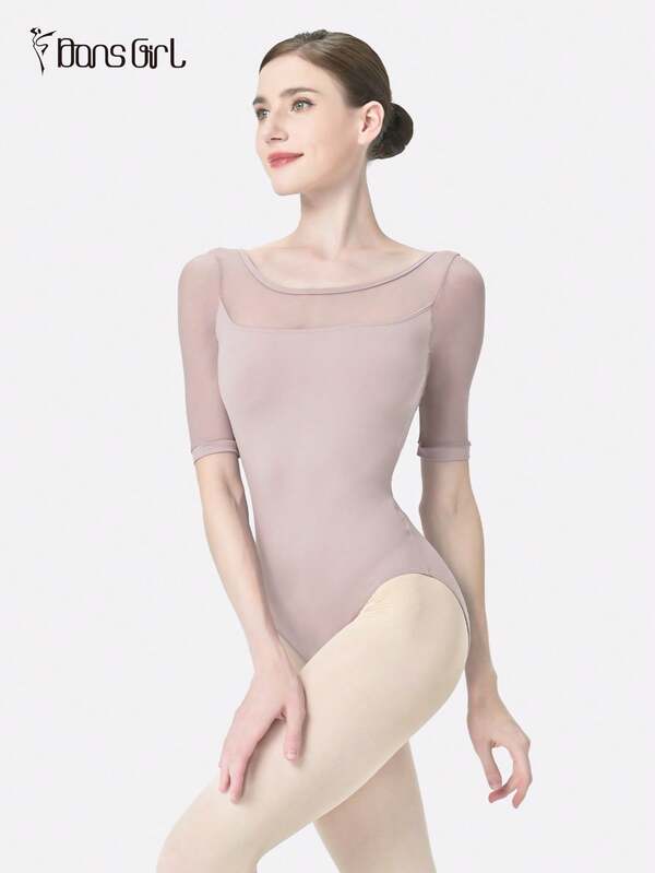 DonsGirl 1 Piece Women's Ballet Leotard - Elastic Mesh Patchwork 3/4 Sleeves, Modern/Classical Dance Bodysuit, Professional Performance Costume