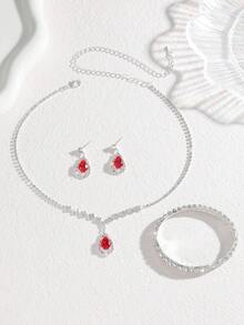 新娘首饰套装 - 项链、耳环、手链，缀满水钻和水滴，优雅精致 - 适合女性日常佩戴、婚礼、派对等场合。情人节配饰