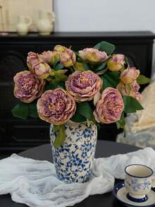 1 pièce Bouquet de fleurs artificielles de style vintage, pivoines, roses. Décoration de maison, fleurs factices - multicolore - Voir 4