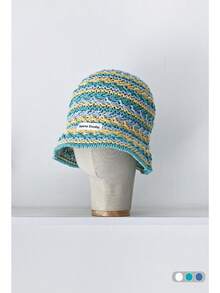 1pc Dopamine Ombre Woven Straw Hat, Women Summer Beach Floppy Sun Hat, Breathable Knit Hollow Bucket Hat, Versatile Straw Sun Hat For Summer - Colorful Striped Straw Hat - View 21