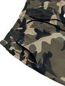 Men's Casual Camouflage Cargo Pants, 100% Polyester Non-Stretch Woven Fabric, Regular Fit, With Drawstring Waist And Flap Pockets, Outdoor Work Trousers - 卡其色 - 查看 3