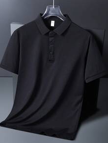 男士休闲运动 Polo 衫，纯色，夏季 - 黑色 - 查看 1