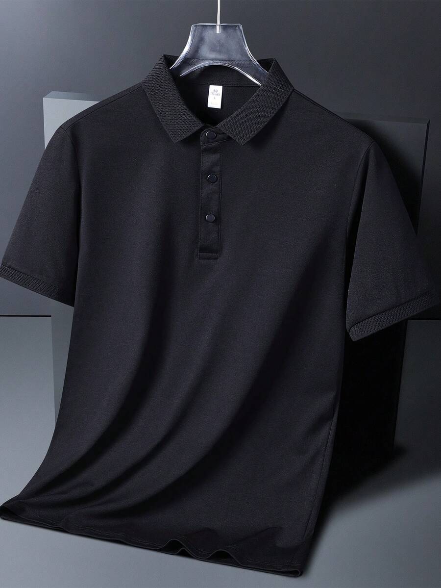 男士休闲运动 Polo 衫，纯色，夏季 - 黑色 - 查看 1