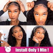 Kinky Curly Headband Wigs Bob Jerry Curly None Lace Front Wigs For Women Easy Wear And Go Human Hair Full Machine Made Wig 200 Density Daily Use - Natural Black - 查看 7