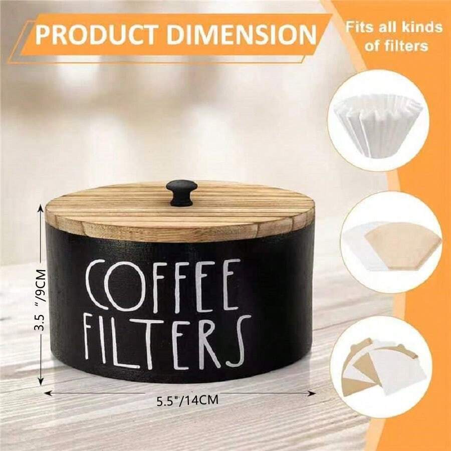 1 pezzo Contenitore portafiltro caffè con coperchio in legno, Contenitore portafiltro caffè, Portafiltro caffè per bancone, Contenitore organizzatore filtri caffè per decorazione bancone bar (Nero)