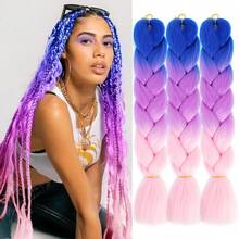 Extensiones de cabello trenzado 24 pulgadas, extensiones de cabello a crochet de alta temperatura con efecto ombre arcoíris, 1/3 piezas - Multicolor - Ver 17