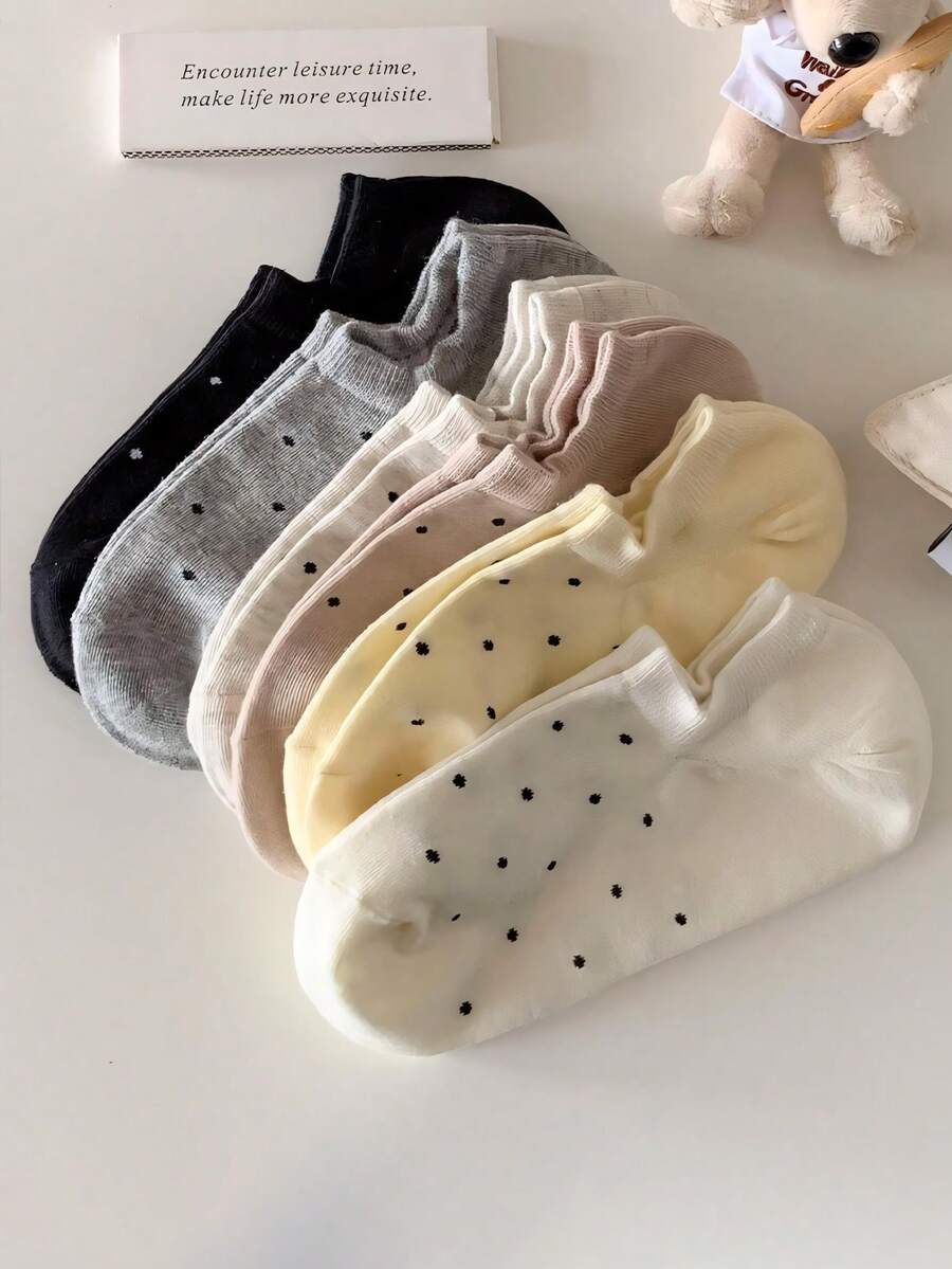 6 双女士时尚波尔卡圆点隐形船袜 - 多功能，防滑柔软透气，适合年轻人日常穿着 - 彩色 - 查看 1