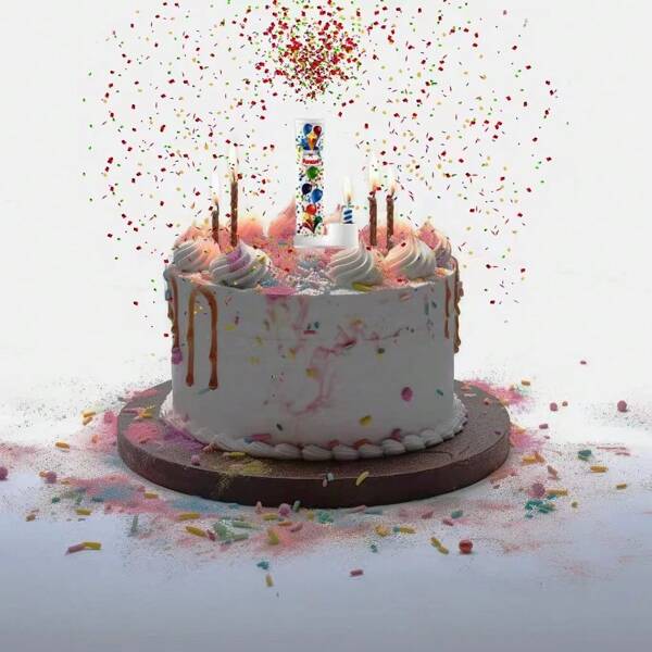 1pc Birthday Party Surprise Cake Spraying Music Candle, Candy Confetti Birthday Cake Decorations,Wedding
