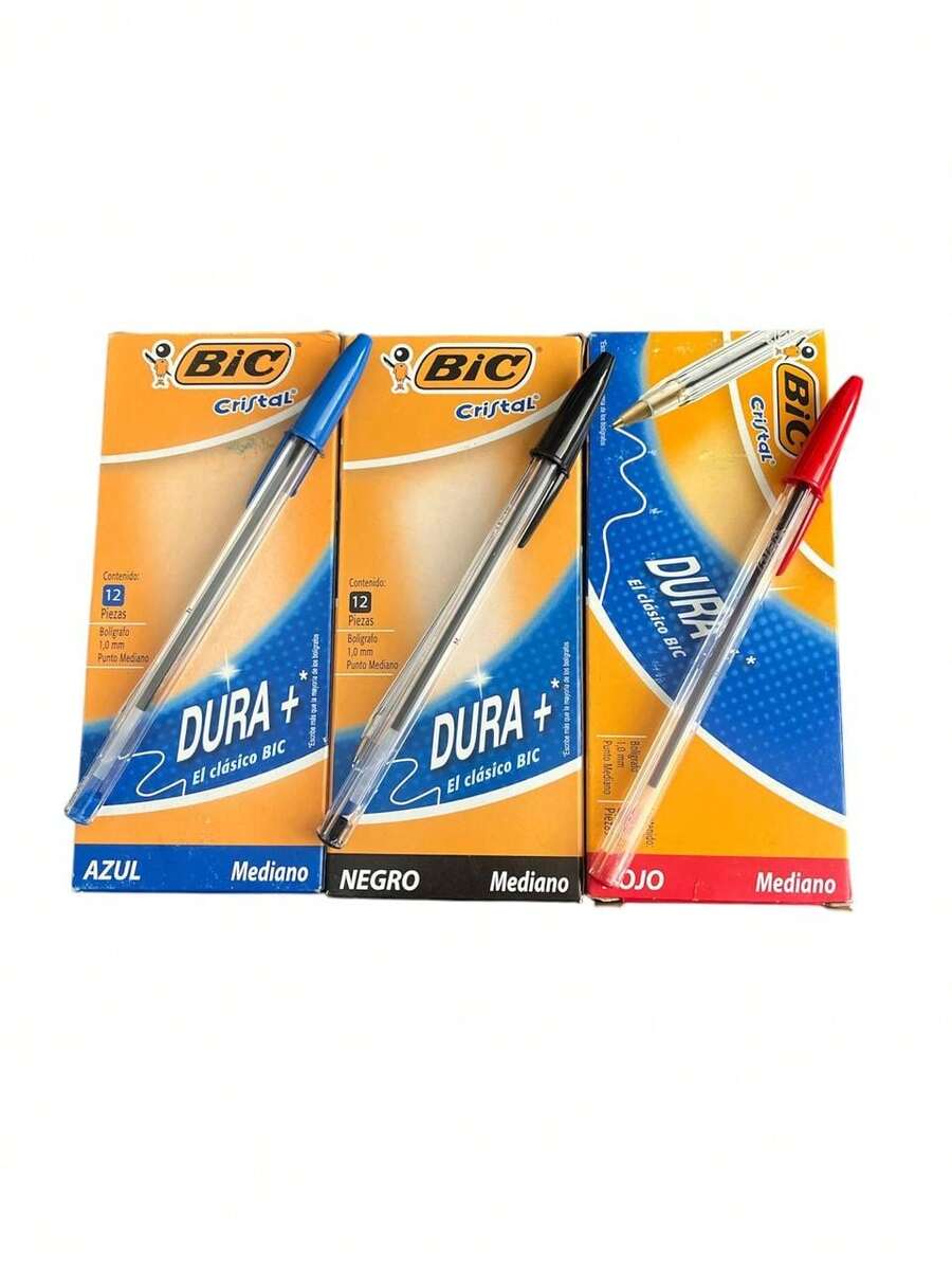 Lapiceros BIC punto mediano set de 3 cajas con 12 piezas cada una bolígrafos de alta calidad escritura suave y cómoda ideal para escuela oficina y uso diario en papelería - Multicolor - Ver 1