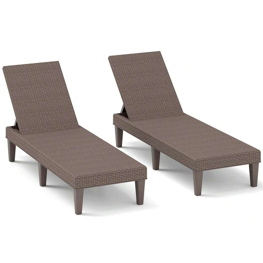 Lifezeal 1/2 PCS Outdoor Chaise Lounger Chair 3-Position Reclining Chair With Waterproof Rattan Brown/Black - 棕色-2pcs - 查看 1