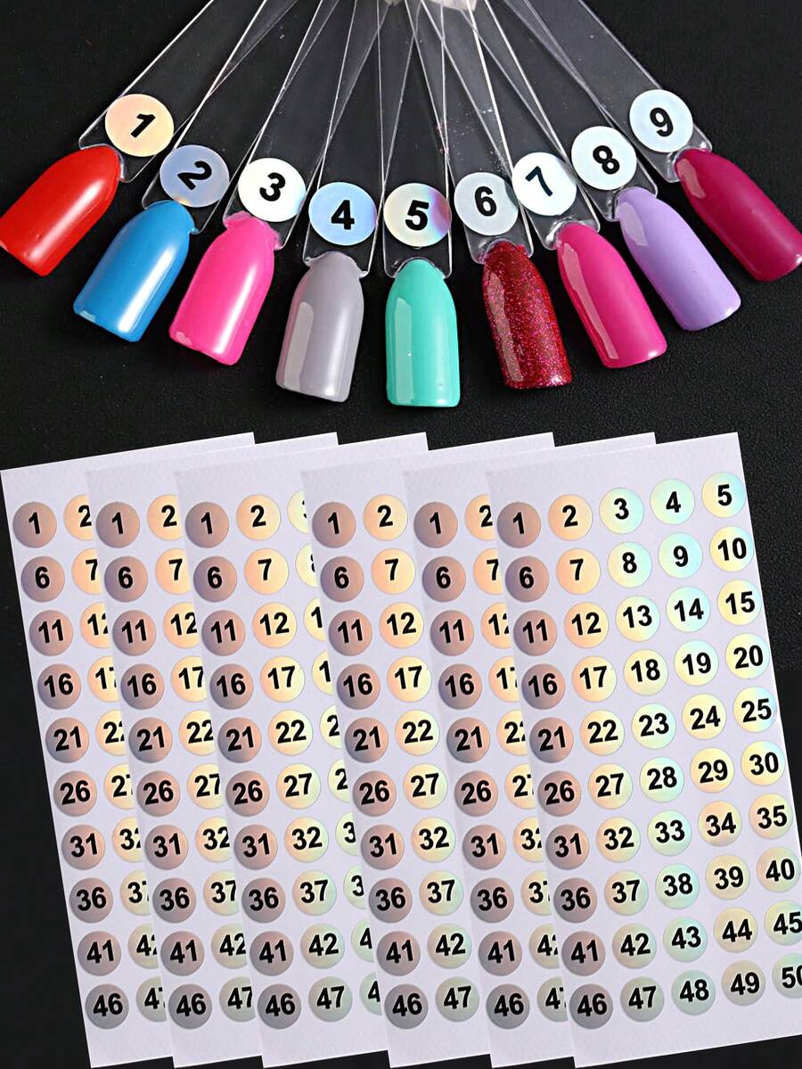 Nhãn dán số 1-50, Nhãn dán số liên tục màu laser dễ dán nhãn cho lọ sơn móng tay, Thẻ màu trưng bày nghệ thuật làm móng, Nhãn dán số tự dính đánh dấu màu son bóng mắt, Thích hợp cho tiệm làm móng tại nhà Dụng cụ làm móng nghệ thuật tự làm (5 cái/10 cái/20 cái) - Nhiều màu - Xem 1