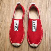 Zapatos de pescador de lona con suela de cuerda para hombre, transpirables, absorben el sudor, resistentes a los olores, sin cordones, tejidos, informales, para playa y vacaciones