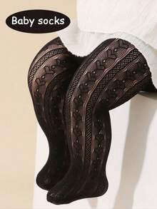 3 件装女童洛丽塔心形蕾丝袜，柔软透气舞蹈紧身裤