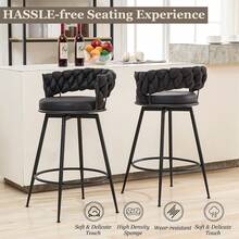 Dyhome 3pcs  28'' Modern Bar Stool, Adjustable Faux Leather Upholstered Swivel CounterStools With Woven Back,For Restaurant, Cafe, Modern Bar Stool, Thickened Seat Cushion Souare Lsland Barstools With Back - 黑色 - 查看 3