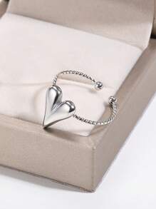 Bague Ouverte En Forme De Cœur En Acier Inoxydable Argenté, Doux Et Polyvalent, Style Européen Et Américain, Adapté À Un Usage Quotidien Des Femmes, 1 Pièce