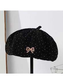Women's Spring Summer Autumn Thin Octagonal Beret Hat, Sparkling Rhinestone Painter's Cap, Shiny Pumpkin-Shaped Versatile Hat - Rhinestones - View 6