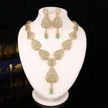 1 Set Moroccan Style Necklace And Earring Jewelry, Teardrop Shaped Metal Beads Accessory, Suitable For Festival, Wedding And Daily Wear