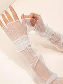 Ruffled Lace Sun Protection Arm Sleeves, Elegant Breathable UV Protection Loose Arm Warmers