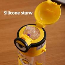 Miniso Minions Themed Cute Design Backpack Strap Plastic Straw Cup 600mL/20.29oz, Portable Daily Use (1 PC)