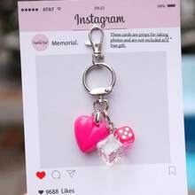 Resin Heart Keychain Acrylic Dice Y2K Bag Charms Keychain Summer - Multicolor - View 2