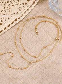 1 Stück Edelstahl Doppelschicht Halskette lange Anhänger Kette Schmuck Y-förmige Kette mit runder Kugelanhänger Doppelkette Halskette für Frauen Alltags-Tragen