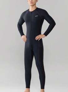 Maiô masculino fashion esportivo 2025, manga longa, estampa de letras e cor sólida, alta elasticidade, modelador, adequado para praia, férias, surfe na primavera/verão, cobertura corporal total em tecido de malha