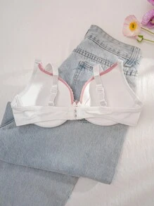 1pc Women's Solid Color Bow Decor Wire-Free Comfortable Bra